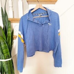 PINK Victoria's Secret Blue Long Sleeve Collared Cropped Top Size S